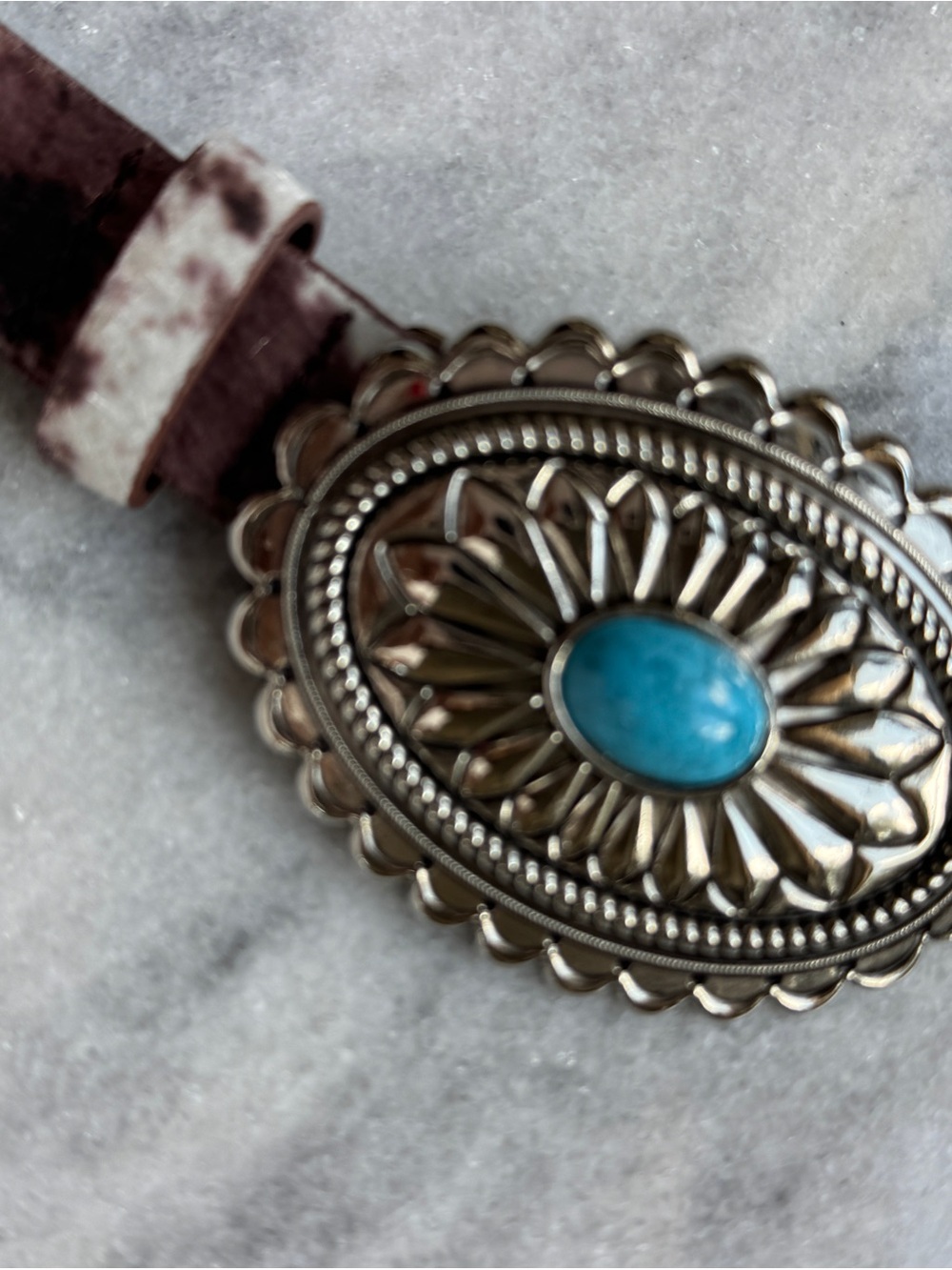 Turquoise Stone Silver-Tone Cow Print Belt